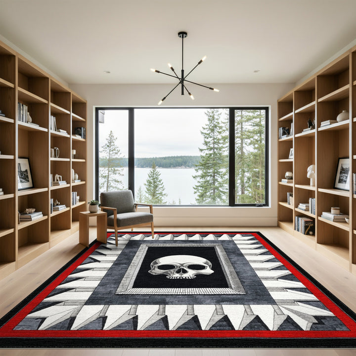 Framed Skull Black White Area Rug
