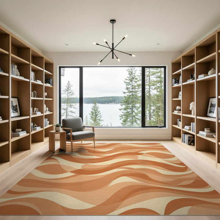 Abstract Wave Brown Tan Area Rug