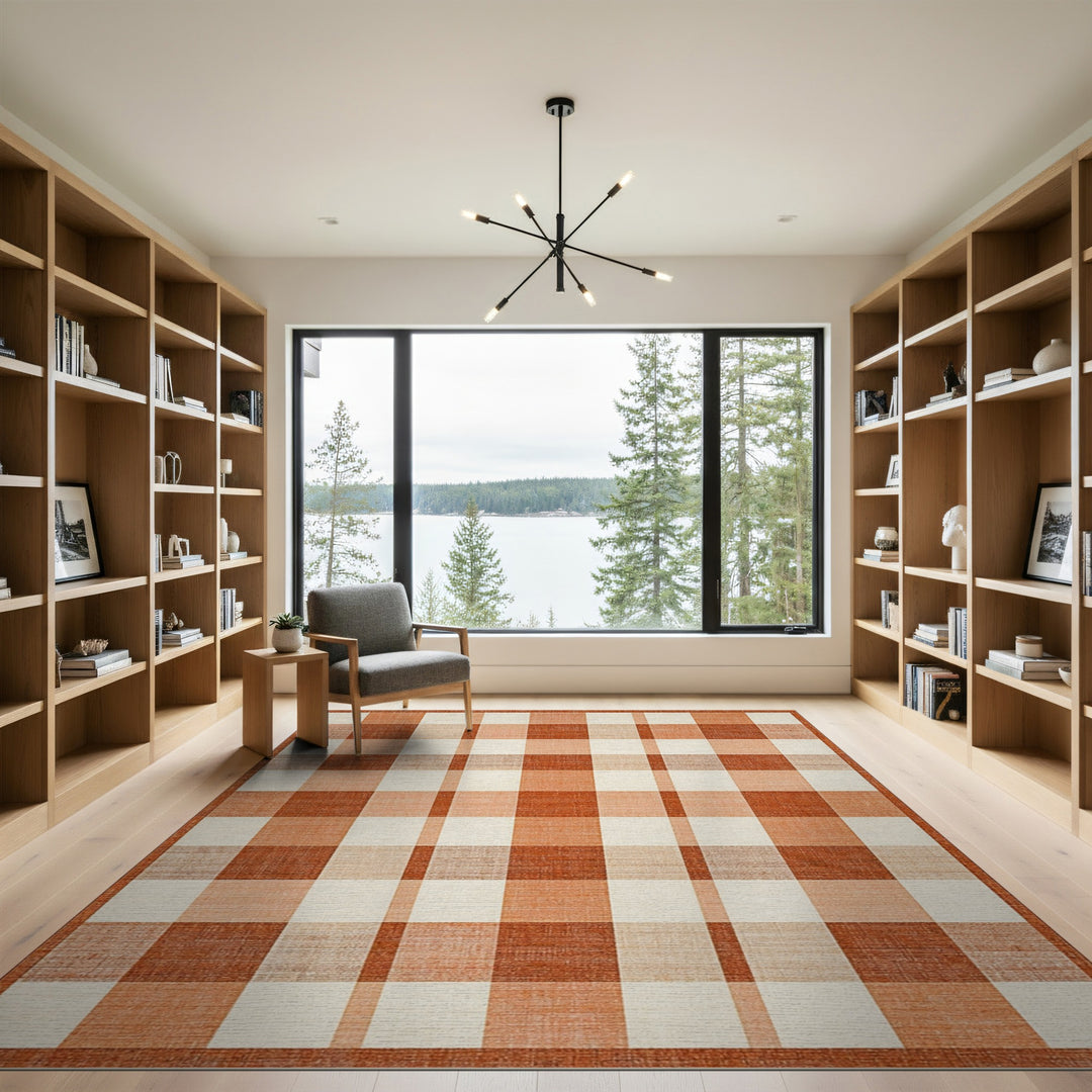 Geometric Modern Checkered Orange Checkered Geometric Area Rug