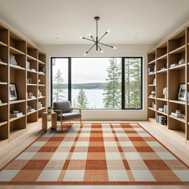 Geometric Modern Checkered Orange Checkered Geometric Area Rug