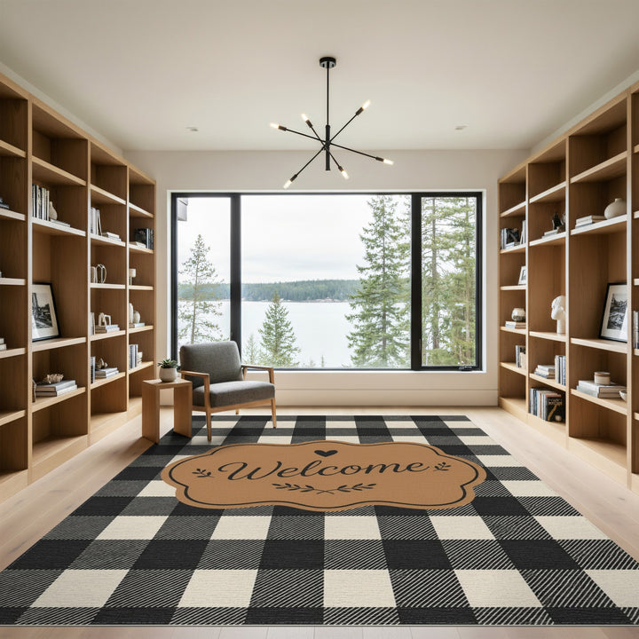 Black White Checkered Welcome Area Rug