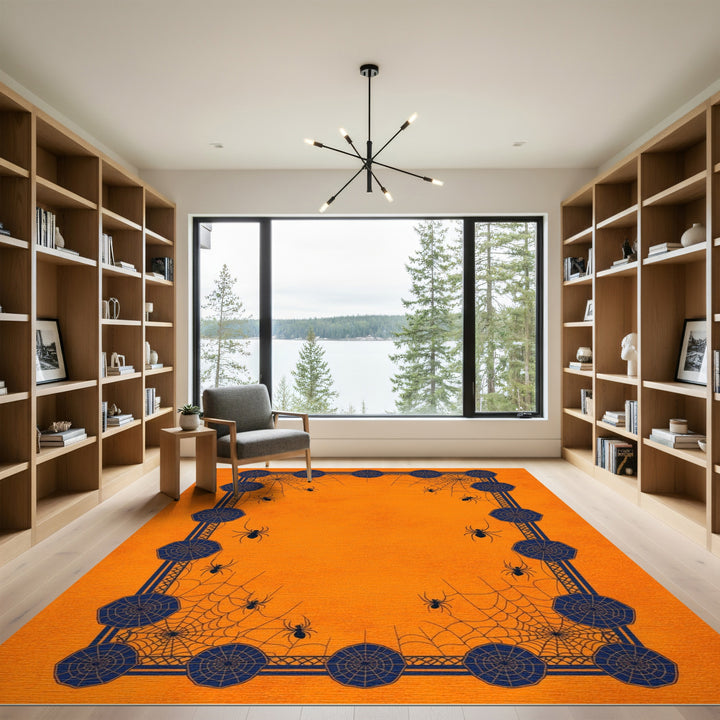 Orange Spider Web Kids Area Rug