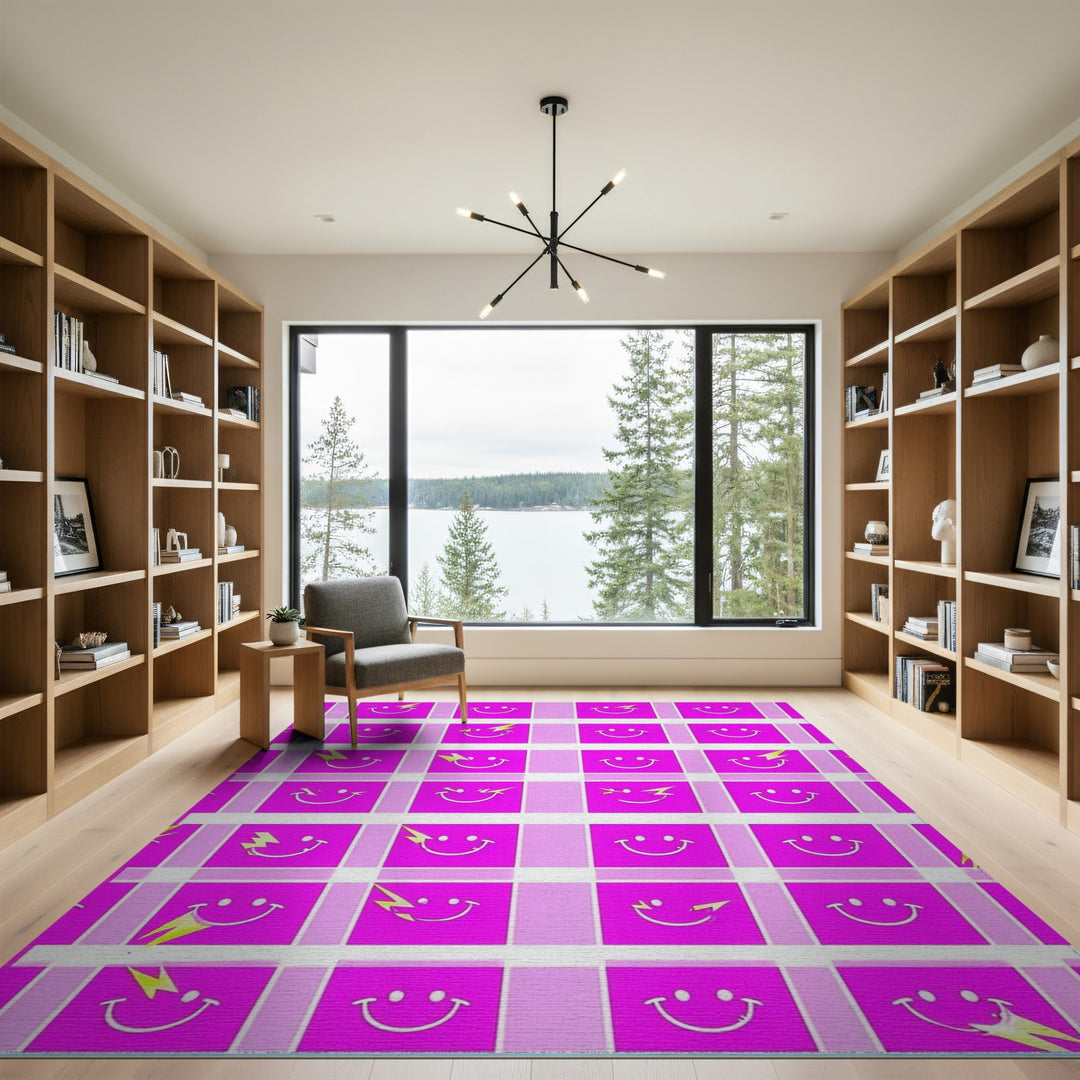 Pink Lightning Smiley Kids Cartoon Rug