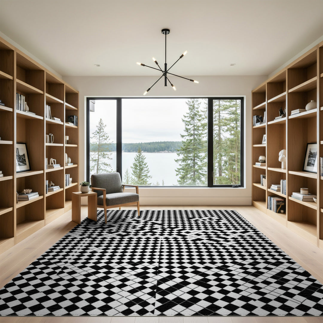 Black and White Black White Geometric Checkerboard Area Rug