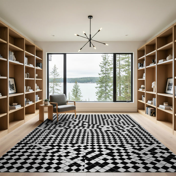 Black and White Black White Geometric Checkerboard Area Rug
