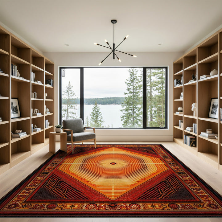 Radiant Orange Geometric Tribal Area Rug