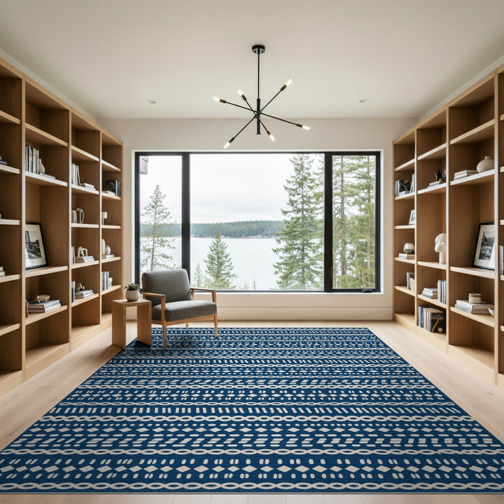 Navy Blue Geometric Area Rug