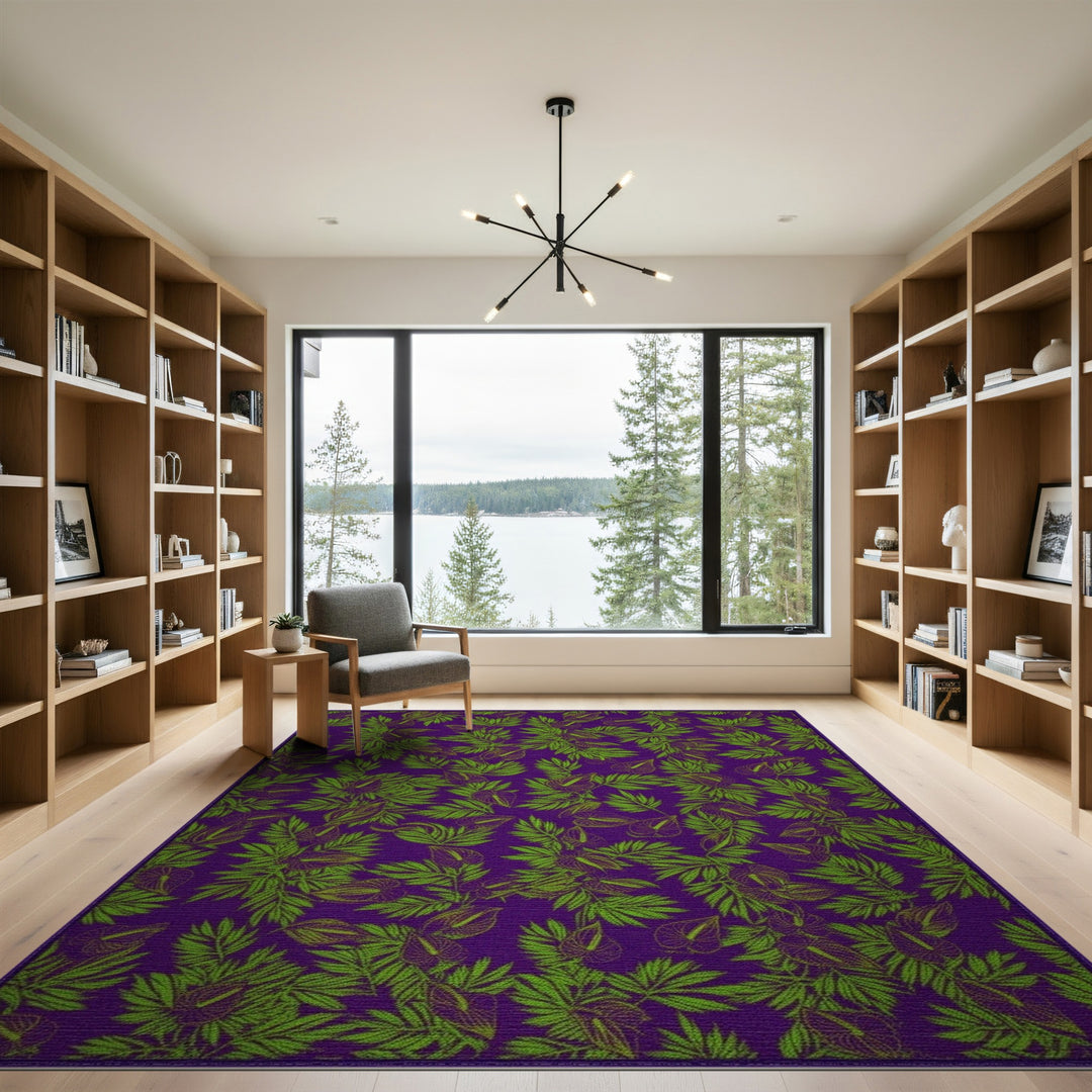 Purple Floral Leaf Area Rug
