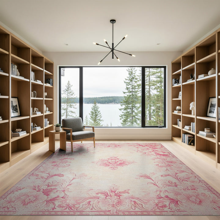 Vintage Pink Floral Area Rug