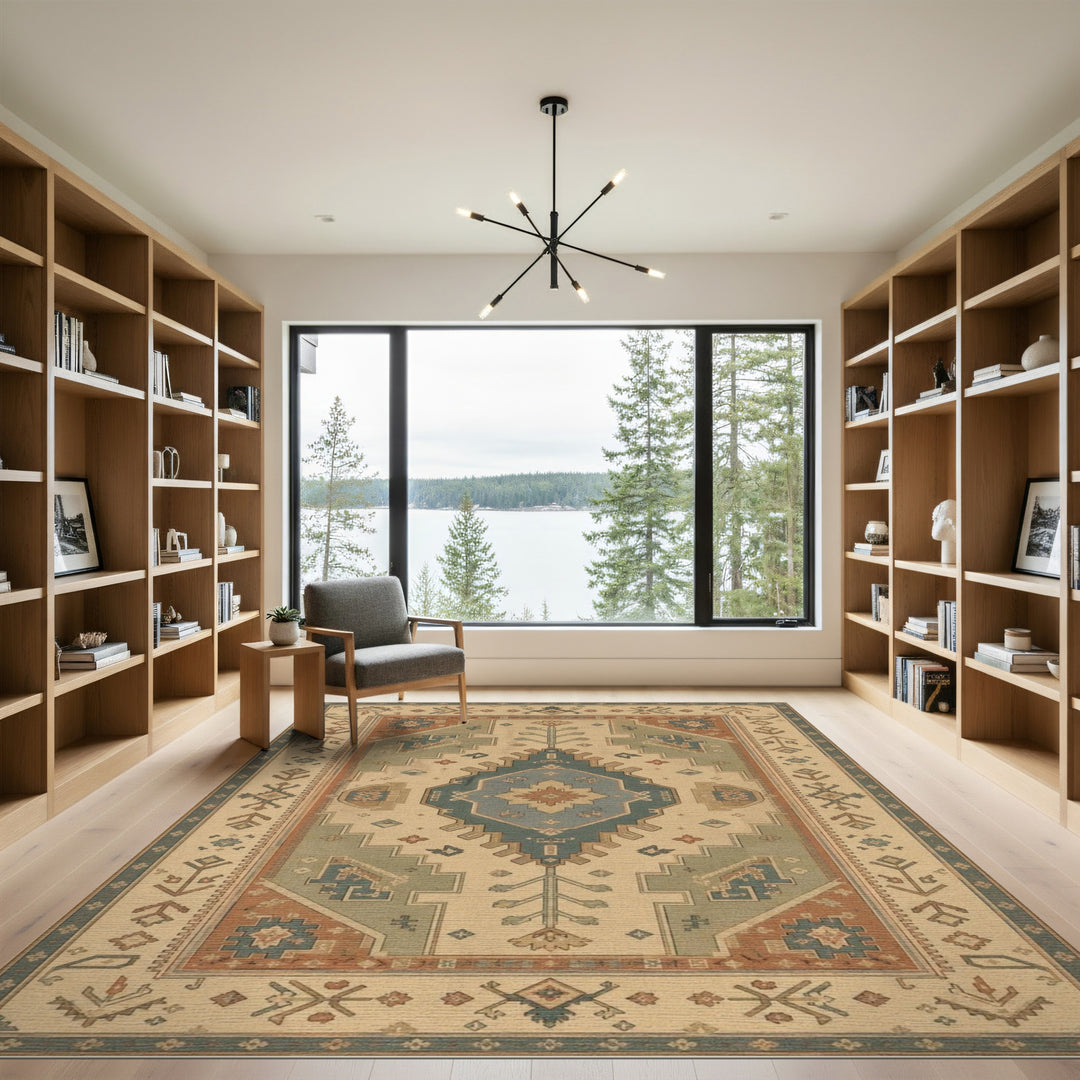 Blue Teal Heritage Tribal Area Rug