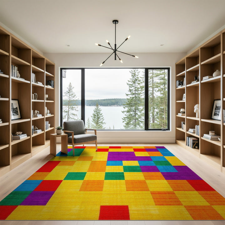 Vibrant Geometric Block Multi-Color Area Rug
