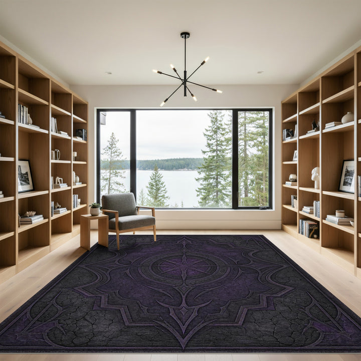 Purple Distressed Gothic Star Area Rug