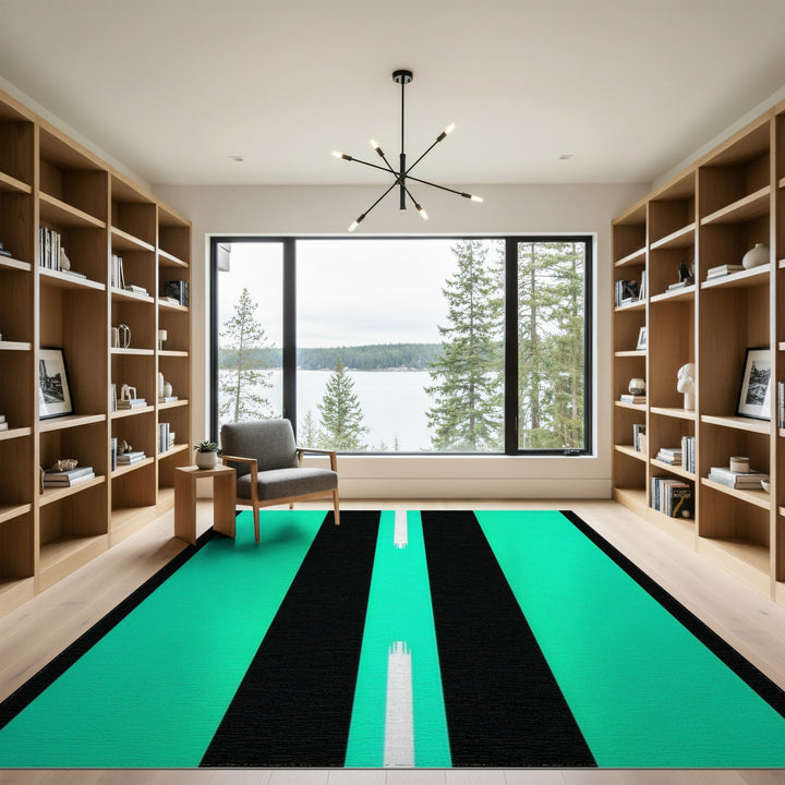 Bold Teal Striped Geometric Area Rug