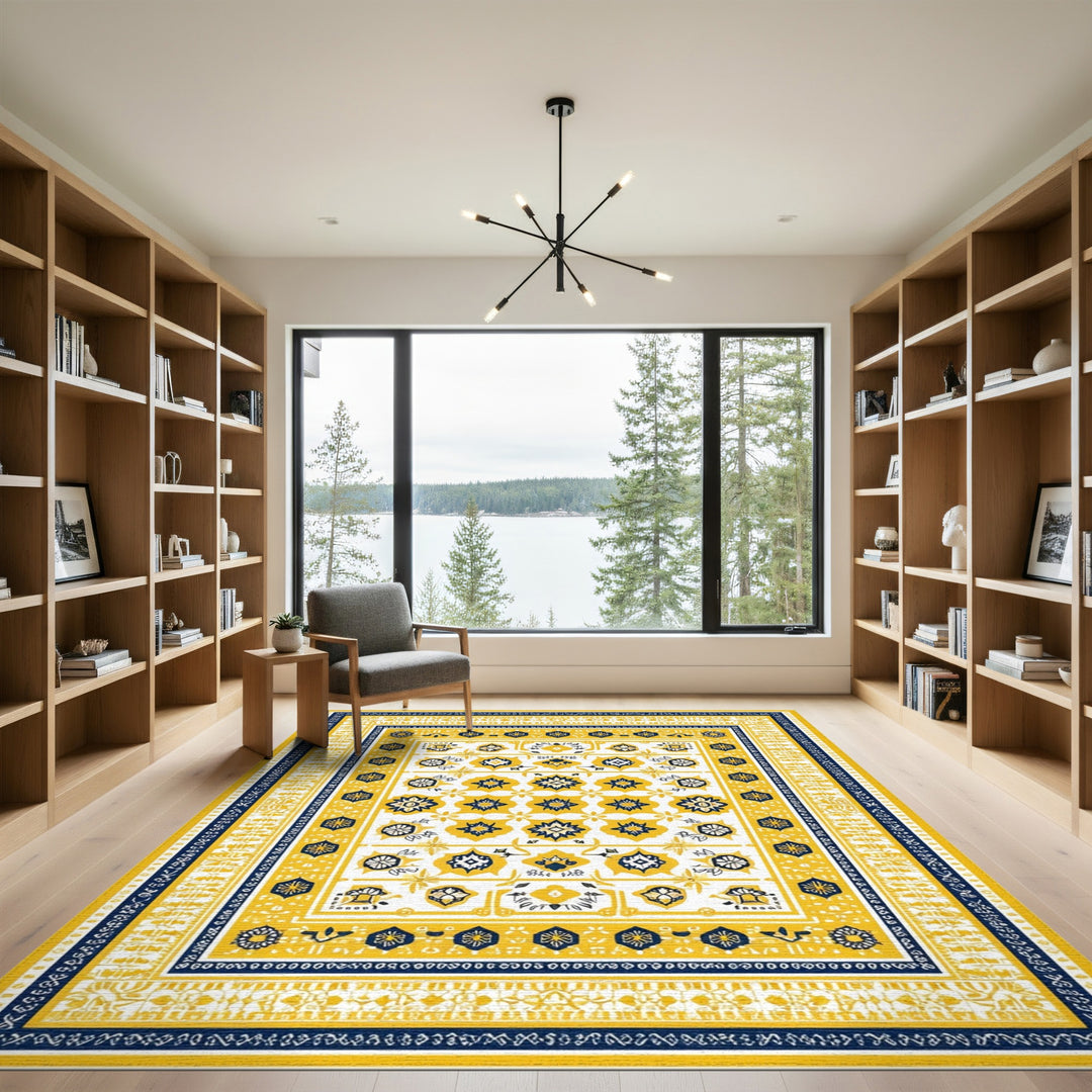 Yellow Geometric Washable Area Rug