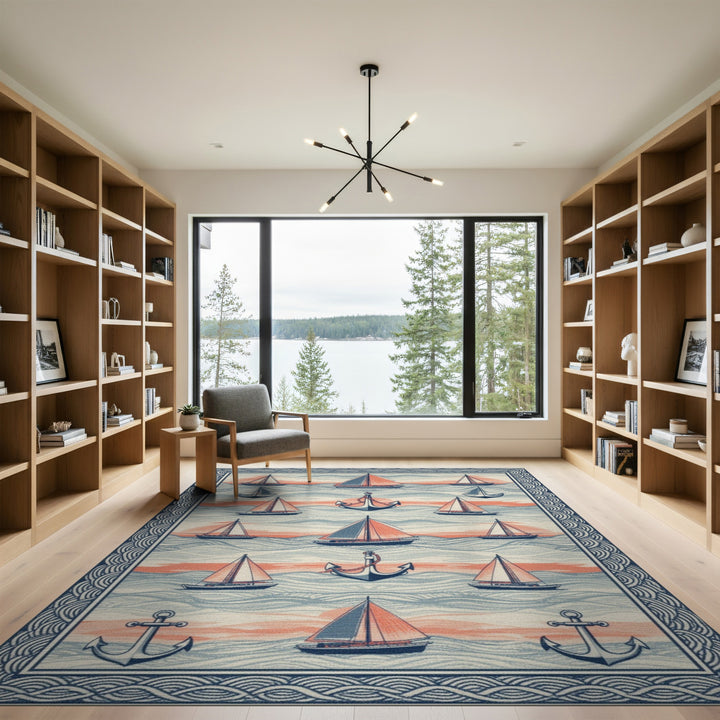 Nautical Sailboat and Anchor Area Rug
