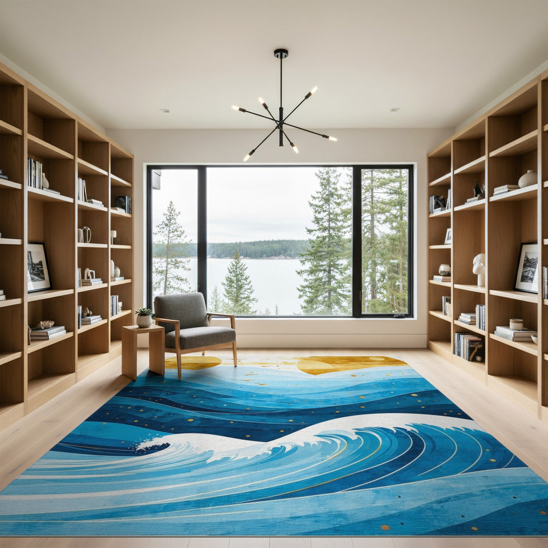 Blue Coastal Wave Area Rug