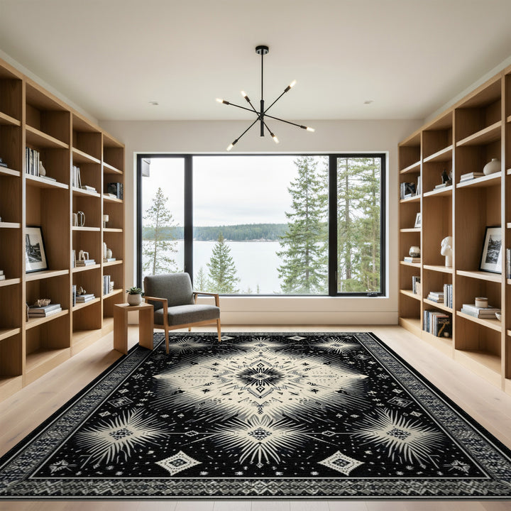 Black and White Geometric Modern Black White Geometric Starburst Area Rug