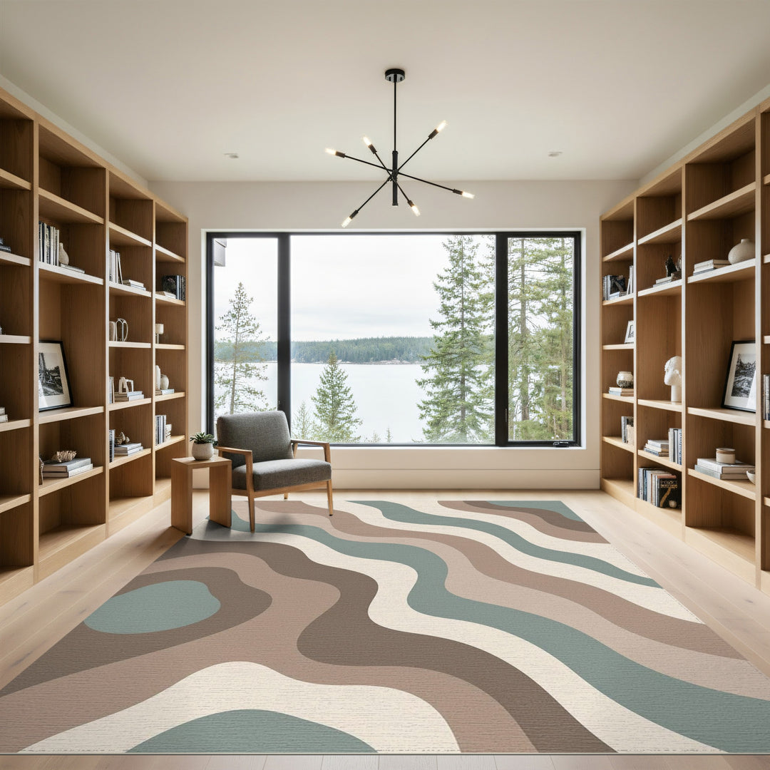 Abstract Wave Neutral Beige and Neutral Area Rug