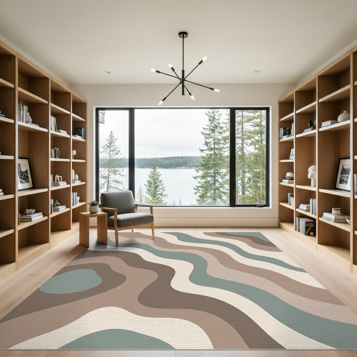 Abstract Wave Neutral Beige and Neutral Area Rug