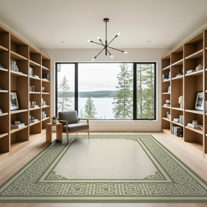 Green Geometric Border Geometric Modern Area Rug
