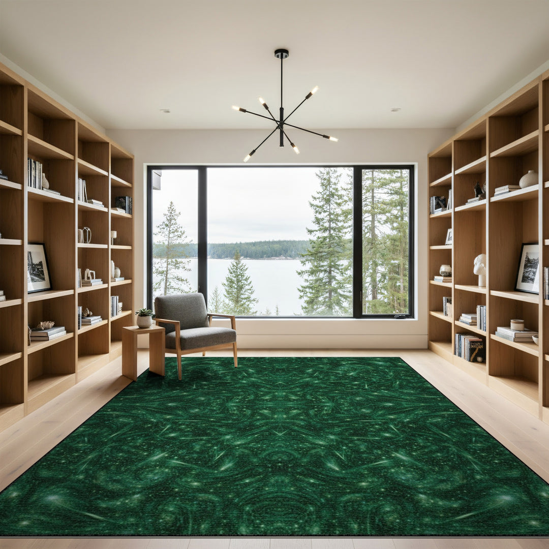 Emerald Nebula Green Abstract Area Rug