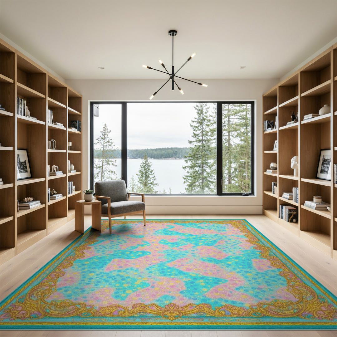 Abstract Blue Teal Dot Area Rug