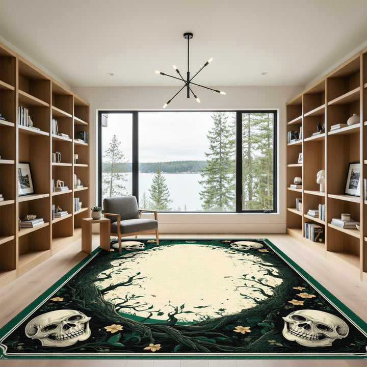 Gothic Skull Vine Green Area Rug