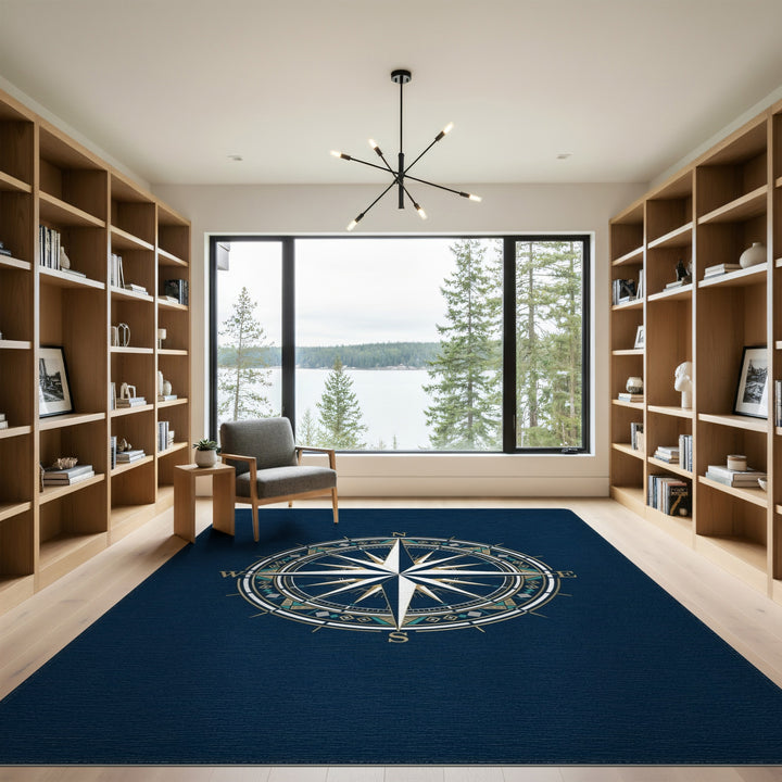 Blue and Teal Navy Compass Rose Area Rug