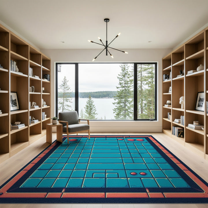 Retro Pixel Blue Teal Area Rug