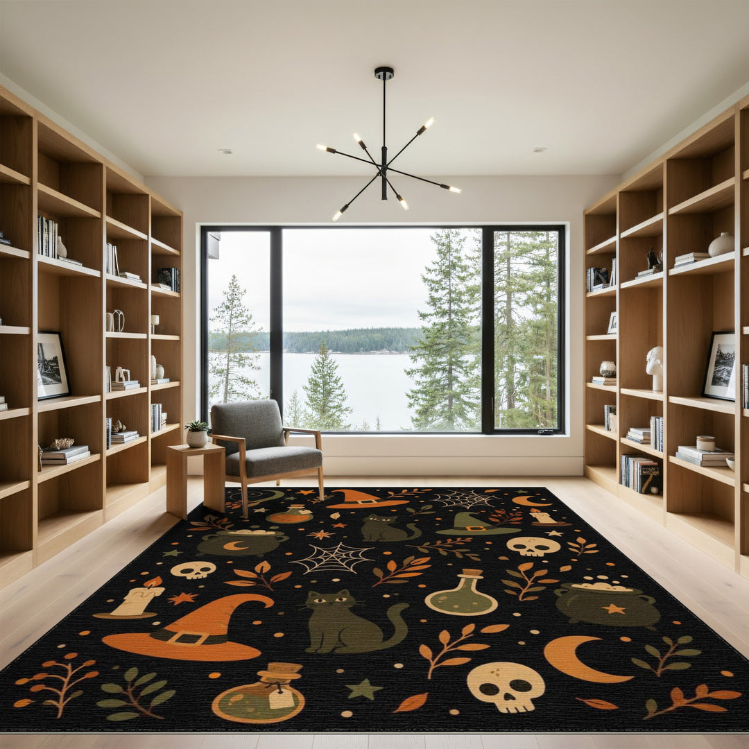 Spooky Black Cat Halloween Area Rug