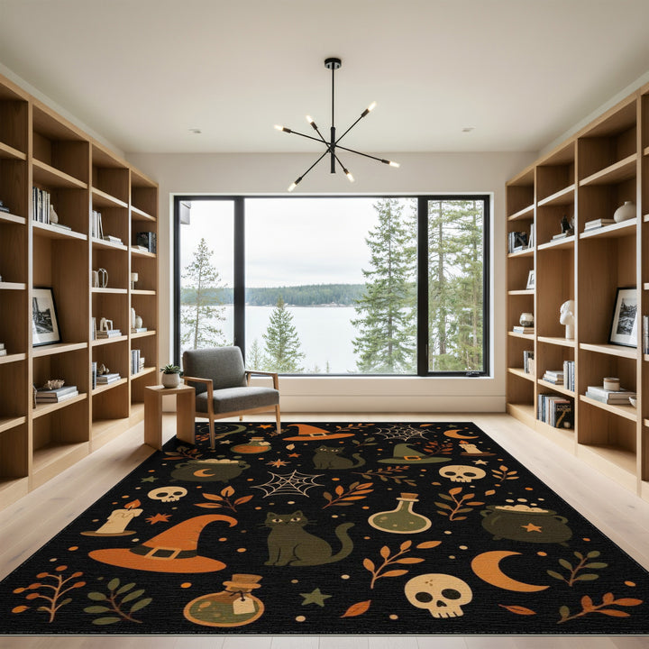 Spooky Black Cat Halloween Area Rug