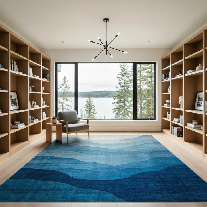 Blue Layered Mountain Abstract Area Rug