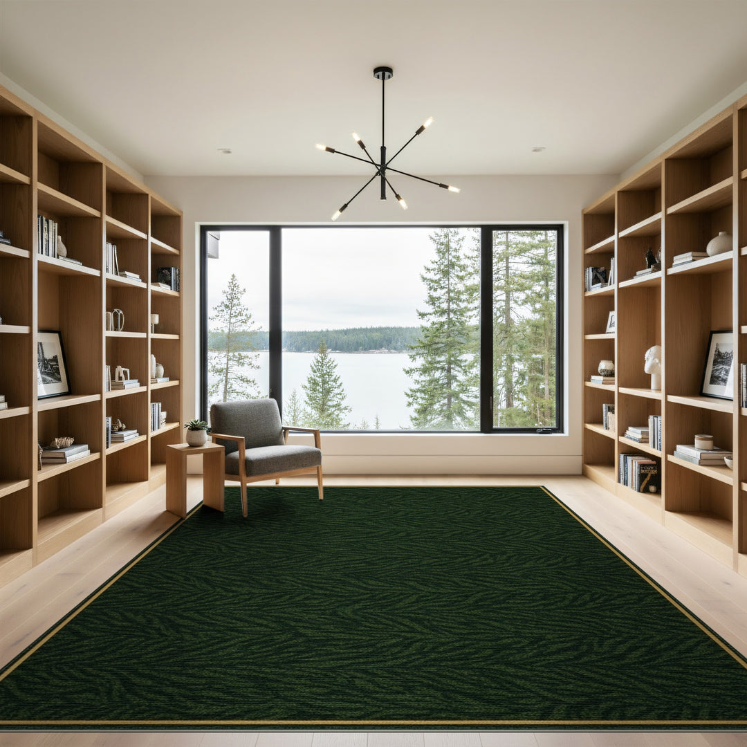 Dark Green Geometric Chevron Area Rug