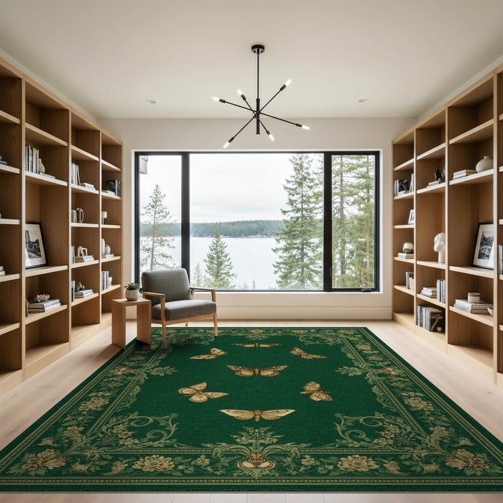 Green Vintage Butterfly Floral Area Rug