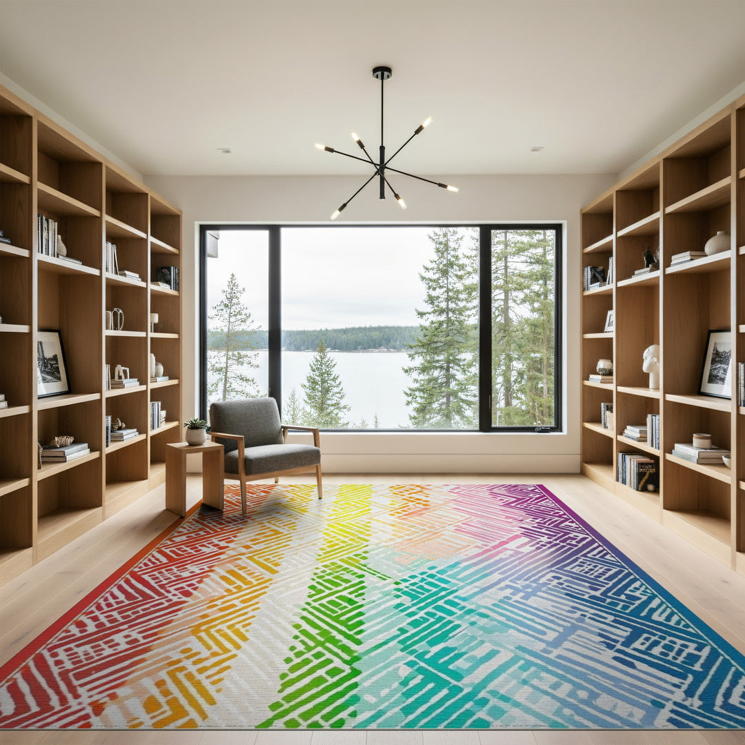 Vibrant Geometric Modern Vibrant Rainbow Geometric Area Rug