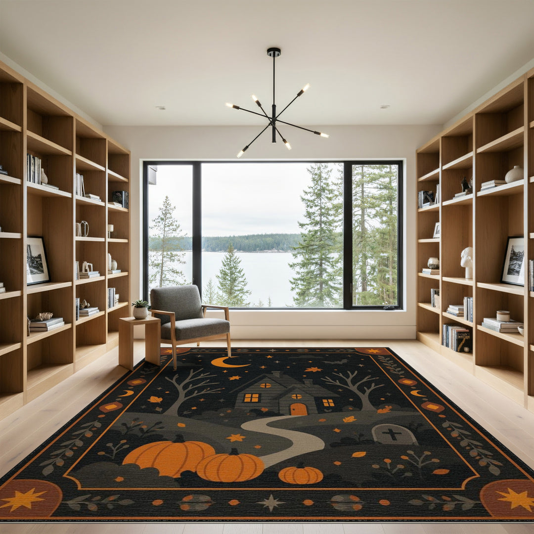 Haunted House Pumpkin Halloween Area Rug