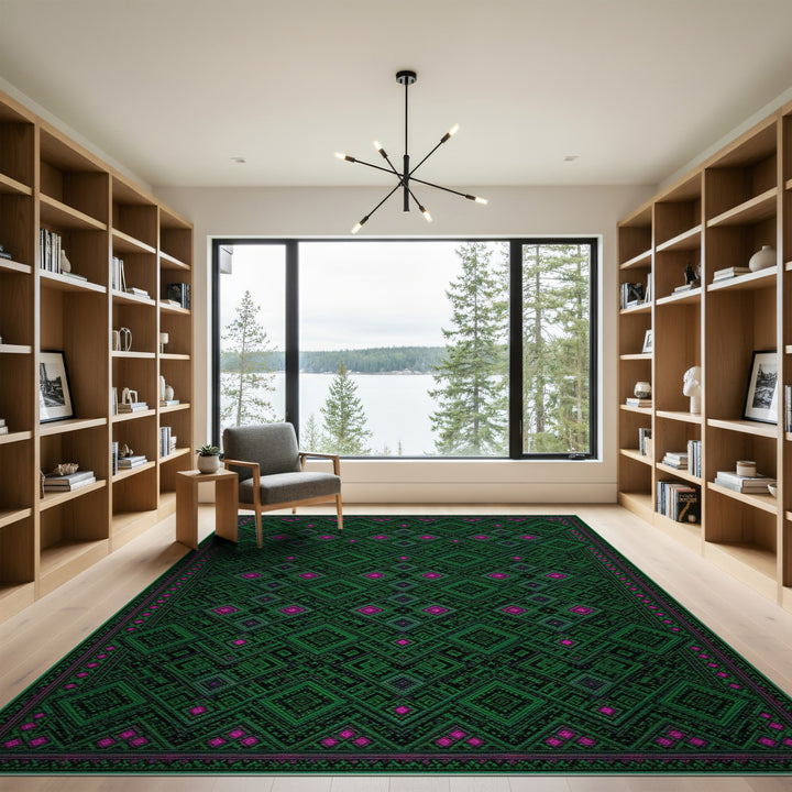 Green Geometric Diamond Area Rug