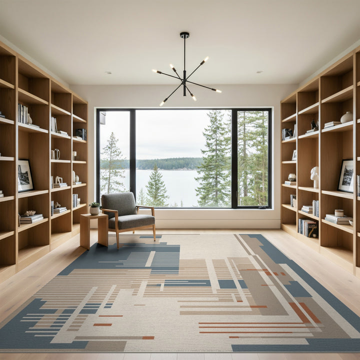 Abstract Geometric Modern Abstract Geometric Beige Area Rug