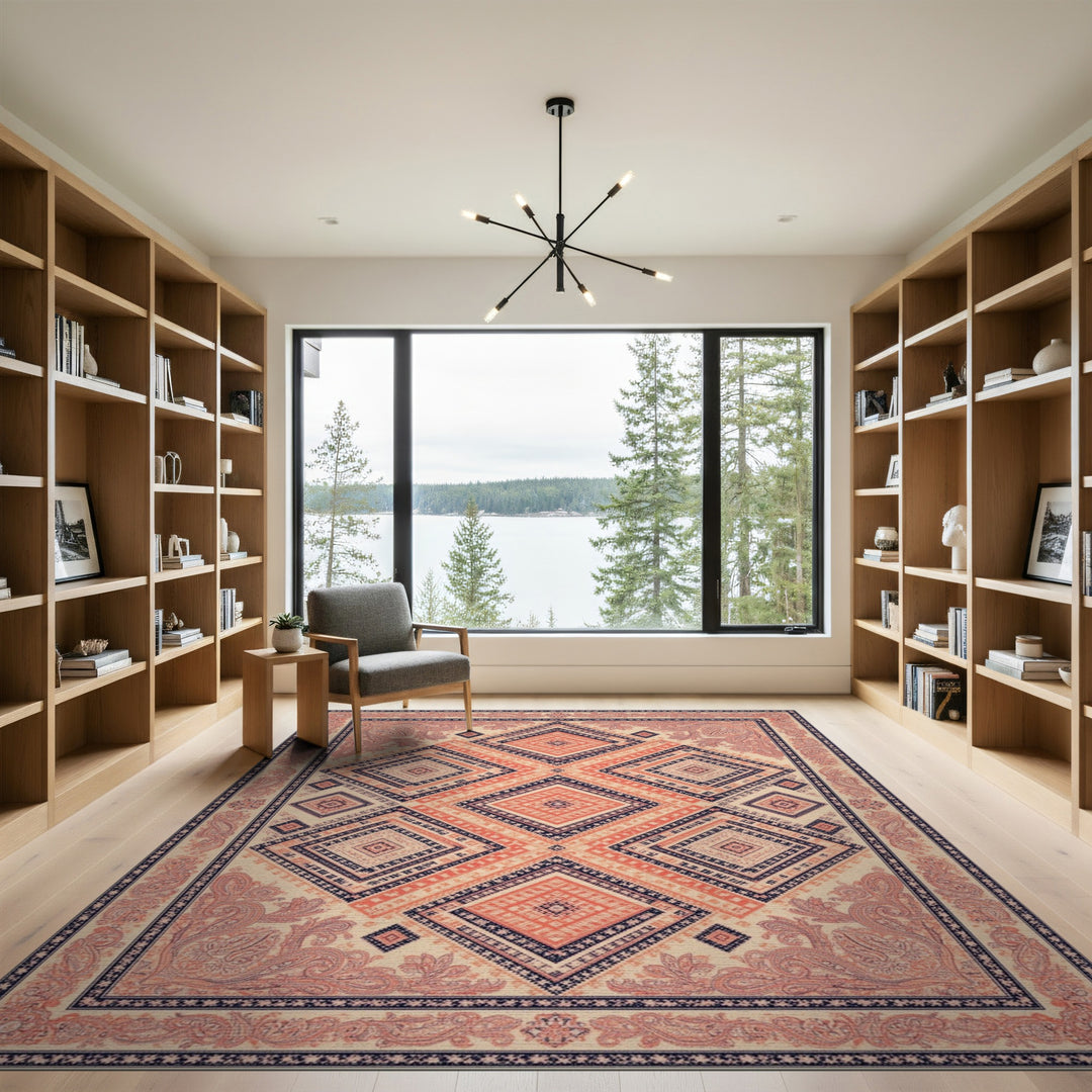 Orange Geometric Diamond Area Rug