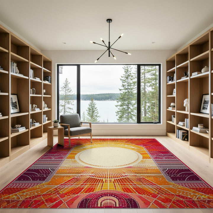 Radiant Sunburst Orange Geometric Rug