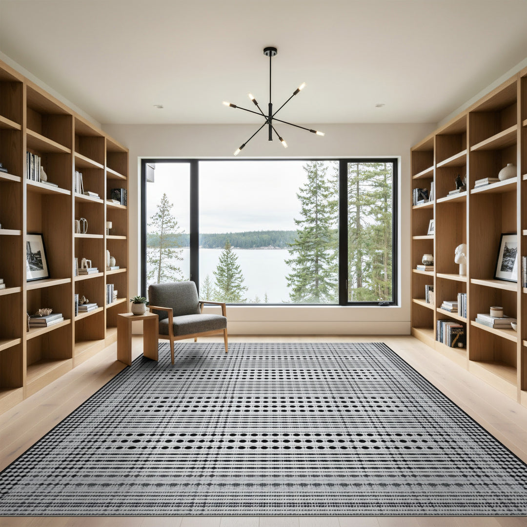 Black White Geometric Dot Area Rug