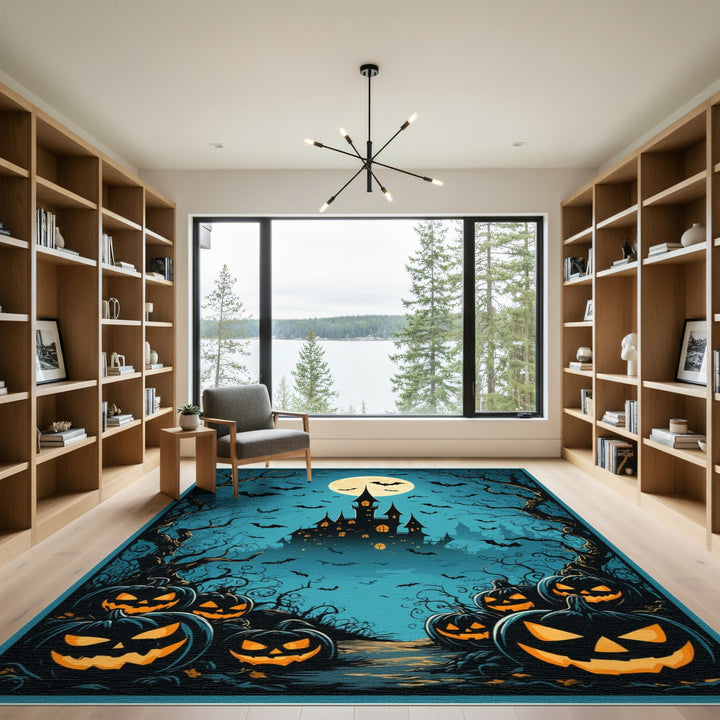 Haunted Castle Pumpkin Halloween Area Rug