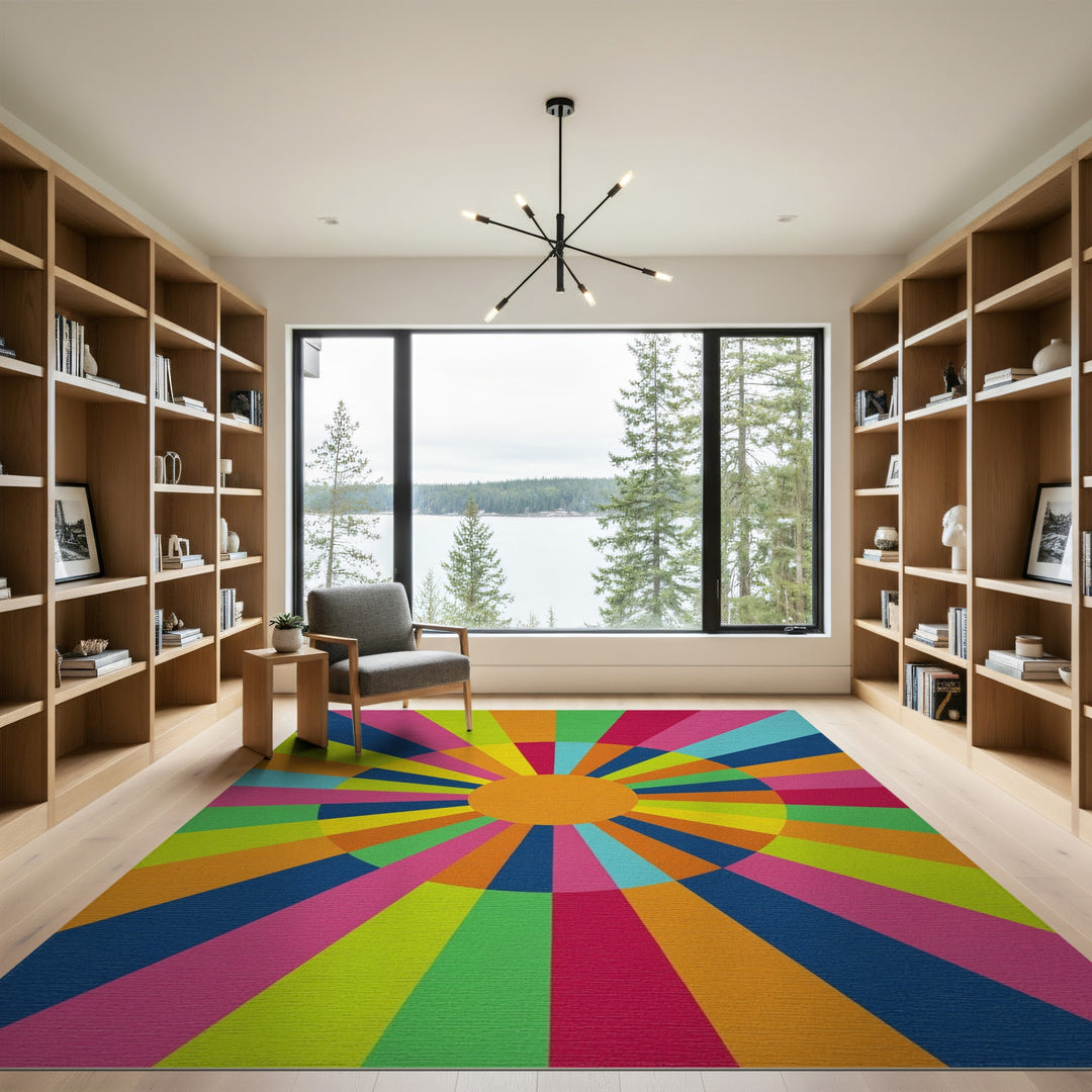 Vivid Multi-Color Radial Burst Area Rug