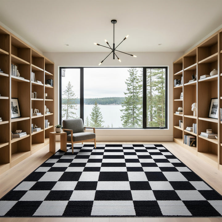 Black and White Black White Checkered Washable Area Rug