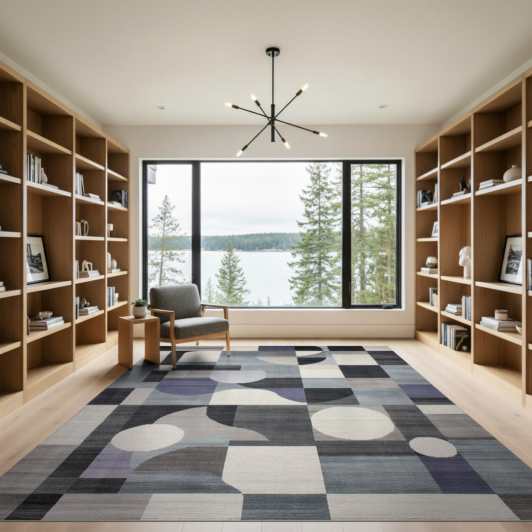 Blue and Teal Geometric Modern Blue Geometric Circle Area Rug