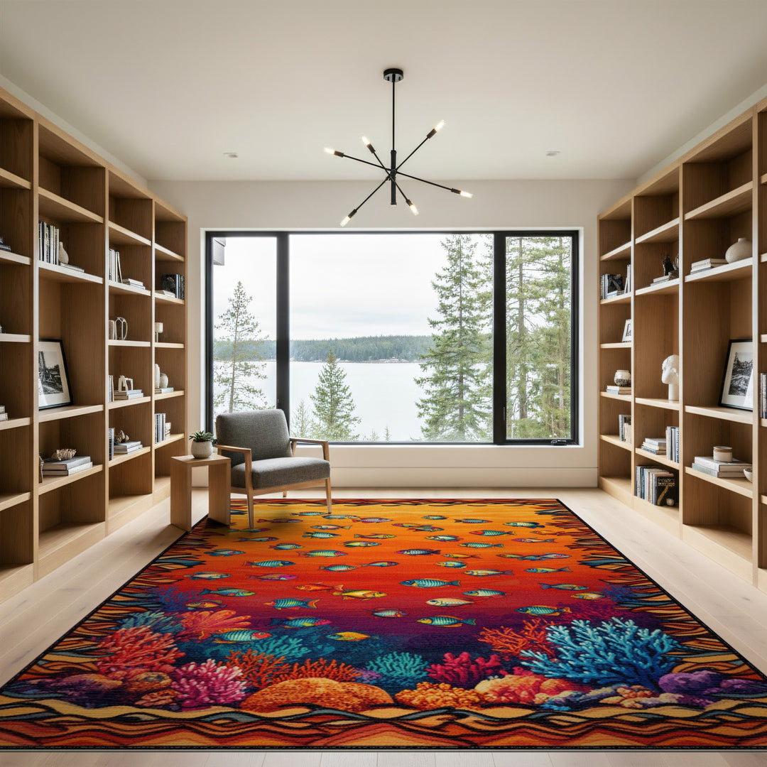 Vibrant Ocean Fish Coral Area Rug