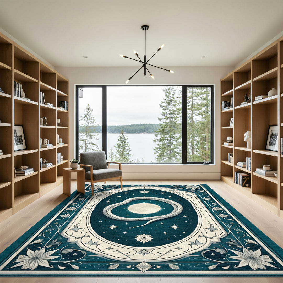 Boho Serpent Moon Teal Area Rug