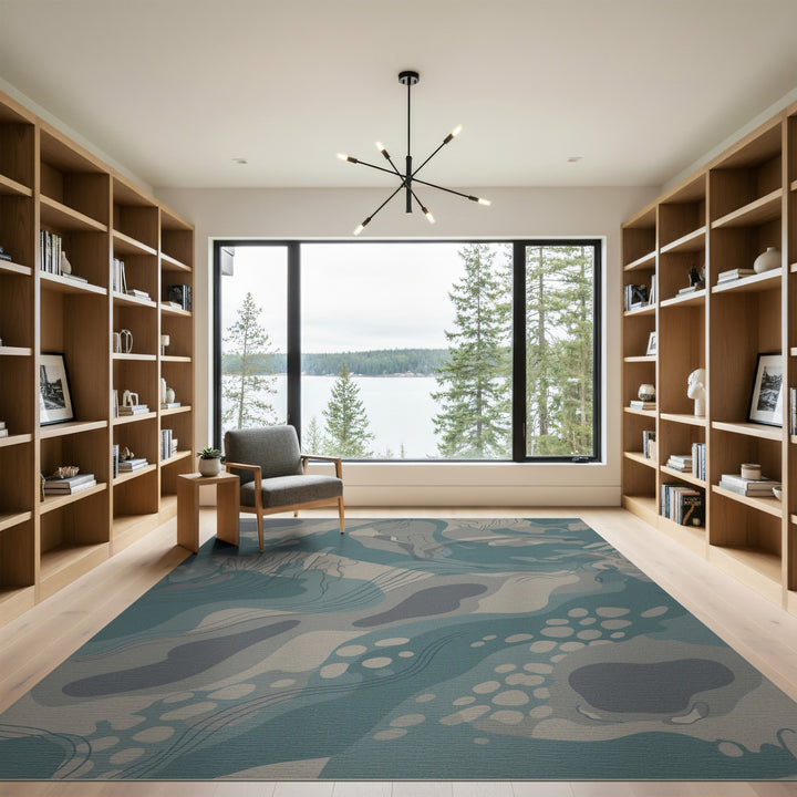 Blue Teal Abstract Flow Washable Area Rug