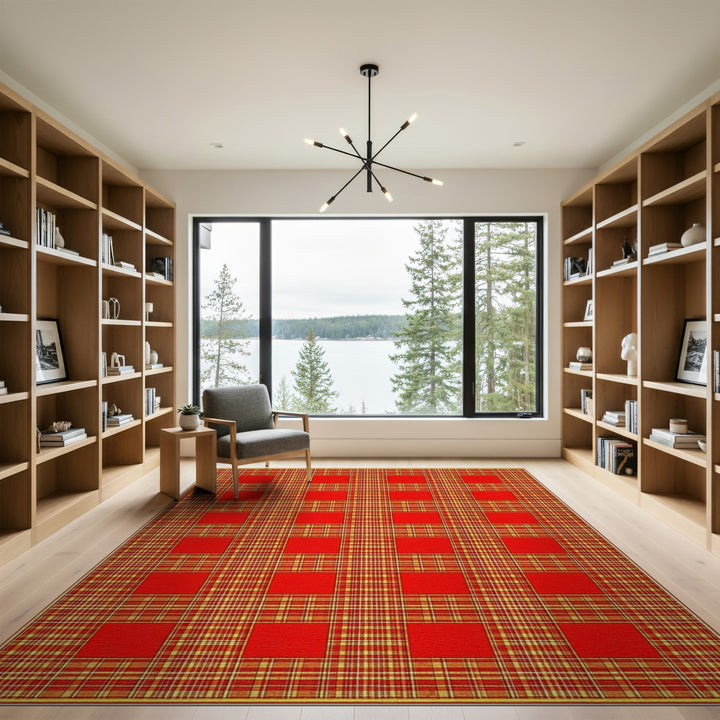 Red Plaid Checkered Area Rug