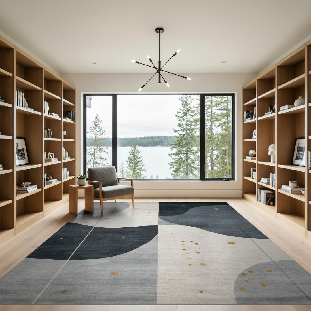 Grey Abstract Wave Area Rug